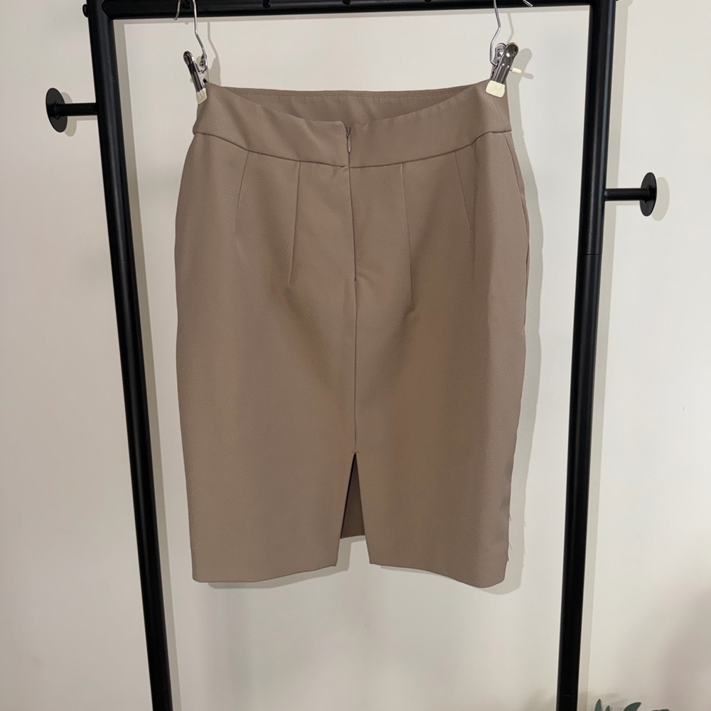 Express Sculpted Neutral Pencil Skirt | Taupe Beige | Minimal Chic | Size S